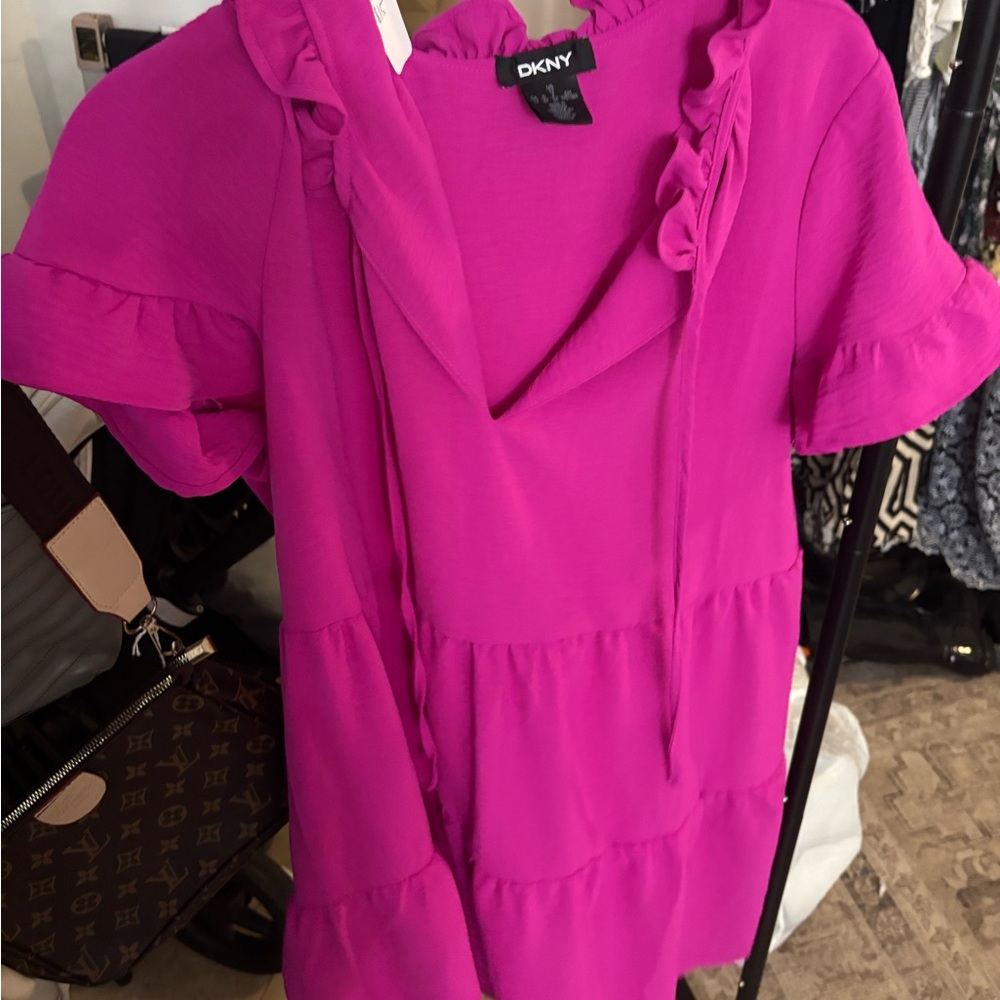 DKNY Women's Pink Ruffle dress